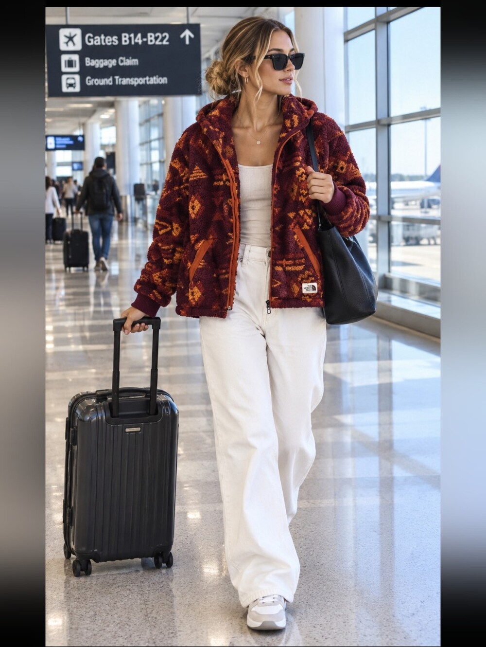 The North Face Women's Burgundy/ Maroon& Orange Patterned Teddy Jacket